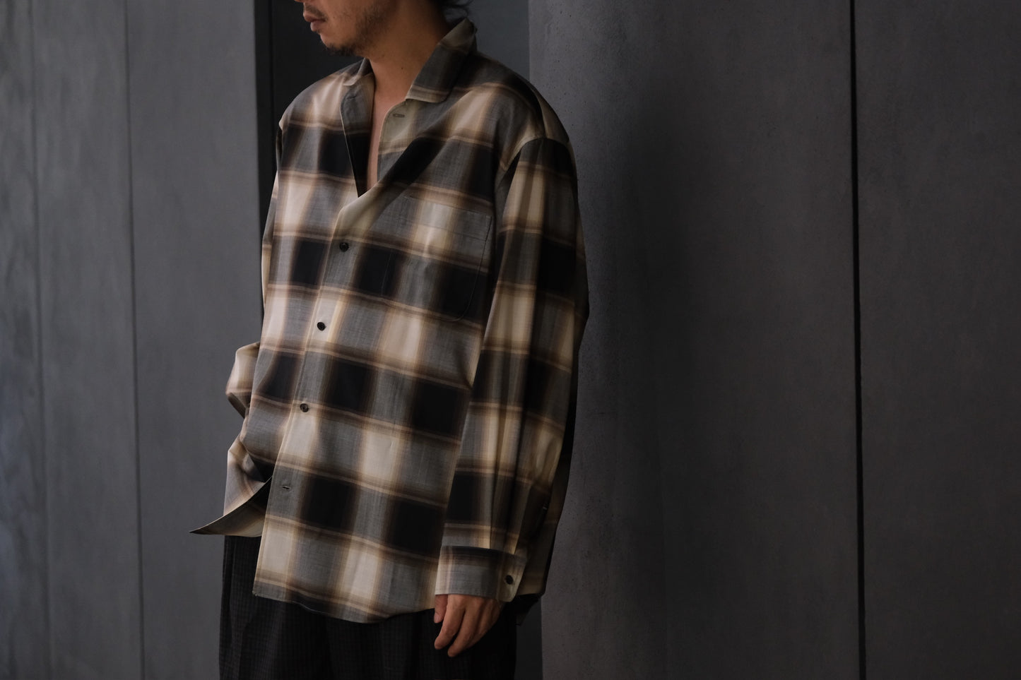 nonnotte/Calm Oversized Open Collar Shirt/Eau de Chemise/W N Ombre Check