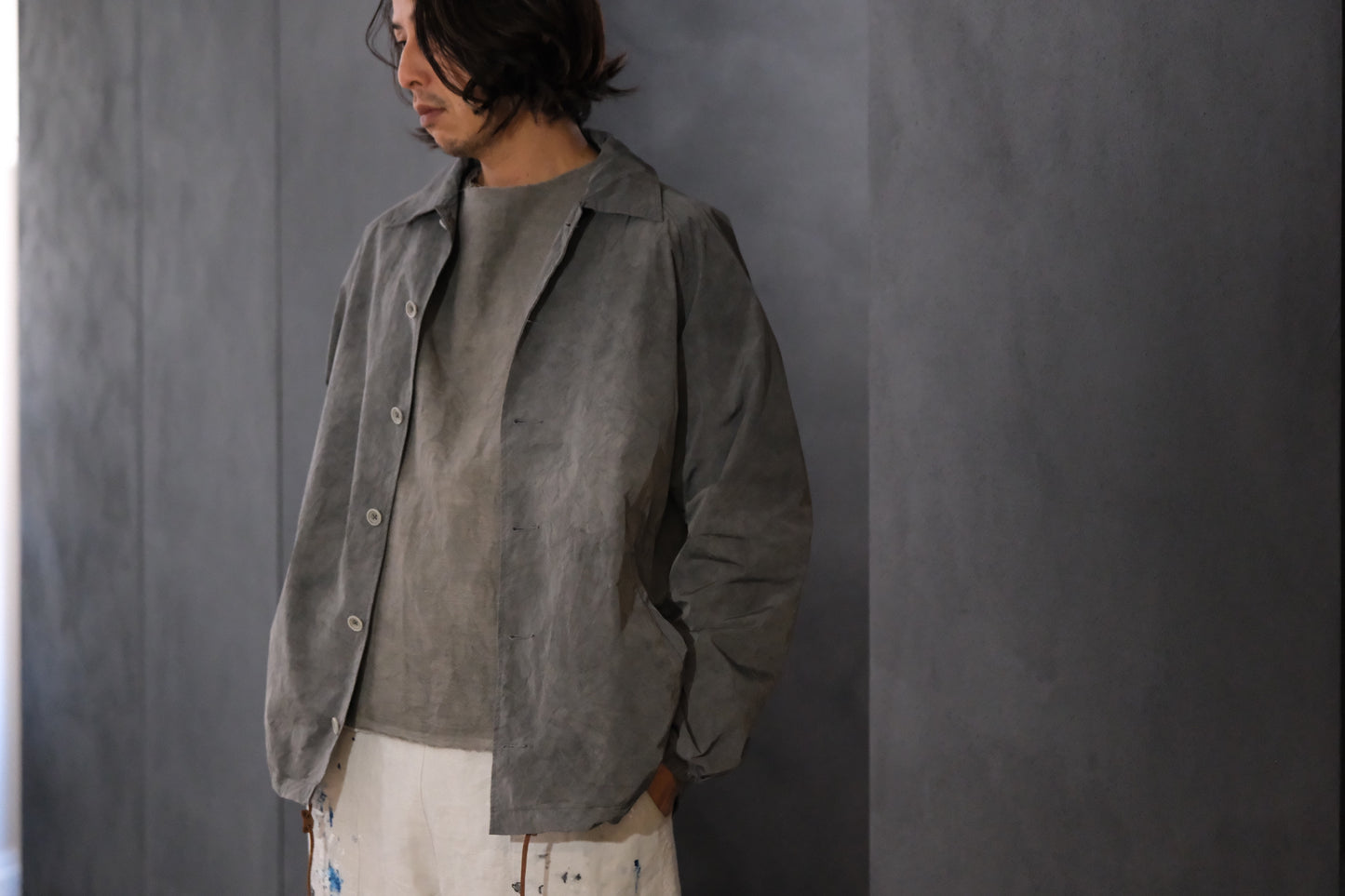 【受注商品】wright./Reversible gauze shirt (Soft natural wool linen gauze / Organic cotton double gauze)
