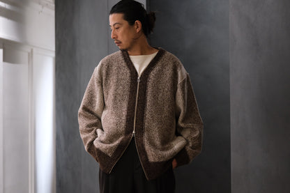 SLOPE SLOW/intarsia zip cardigan/Seven colors NZ wool