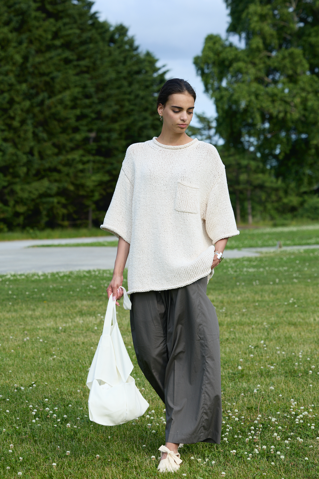POSTELEGANT / Washi Paper Cotton Hand Knit Pull-Over / Ecru