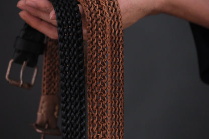 Womb Leather / Hand Knitted Leather Belt / Camel