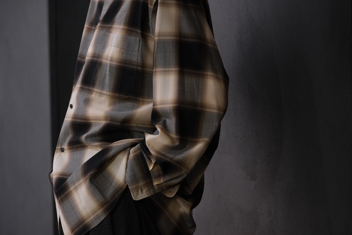 nonnotte/Calm Oversized Open Collar Shirt/Eau de Chemise/W N Ombre Check
