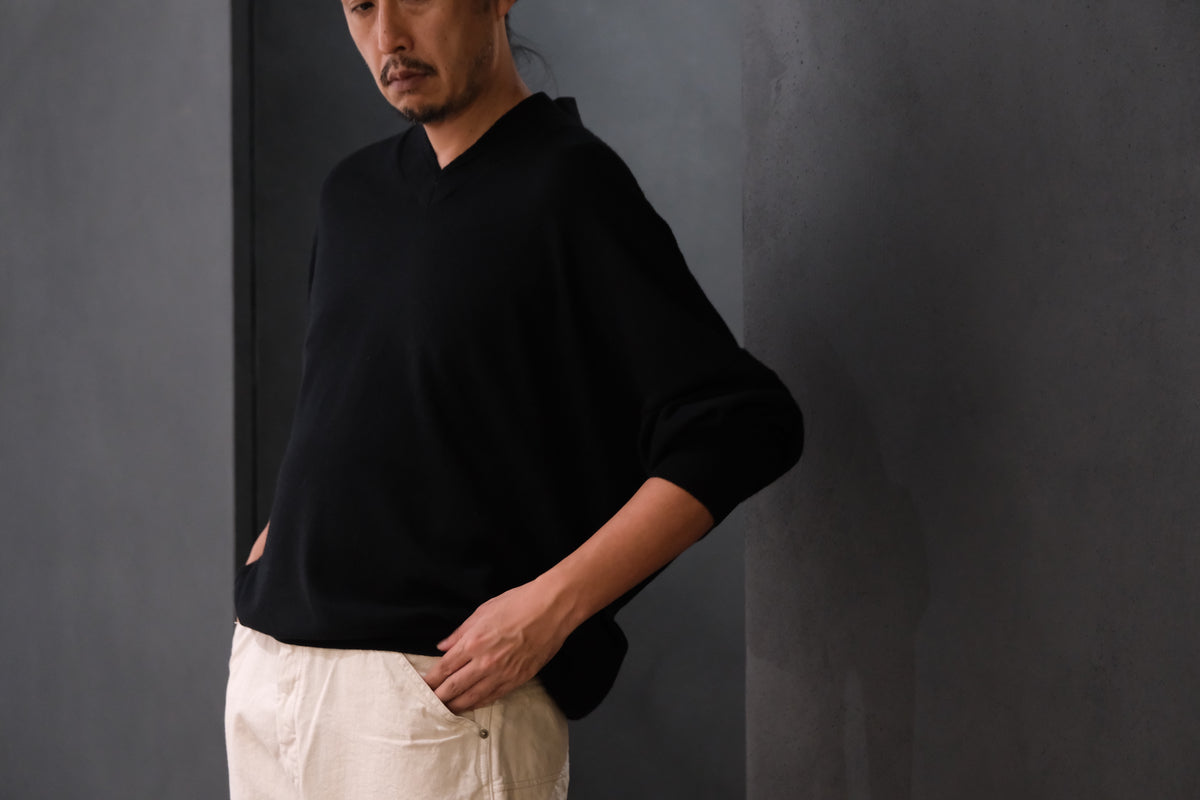 nonnotte/Draping Shawl Collar V Pullover/Pure Cashmere Knit