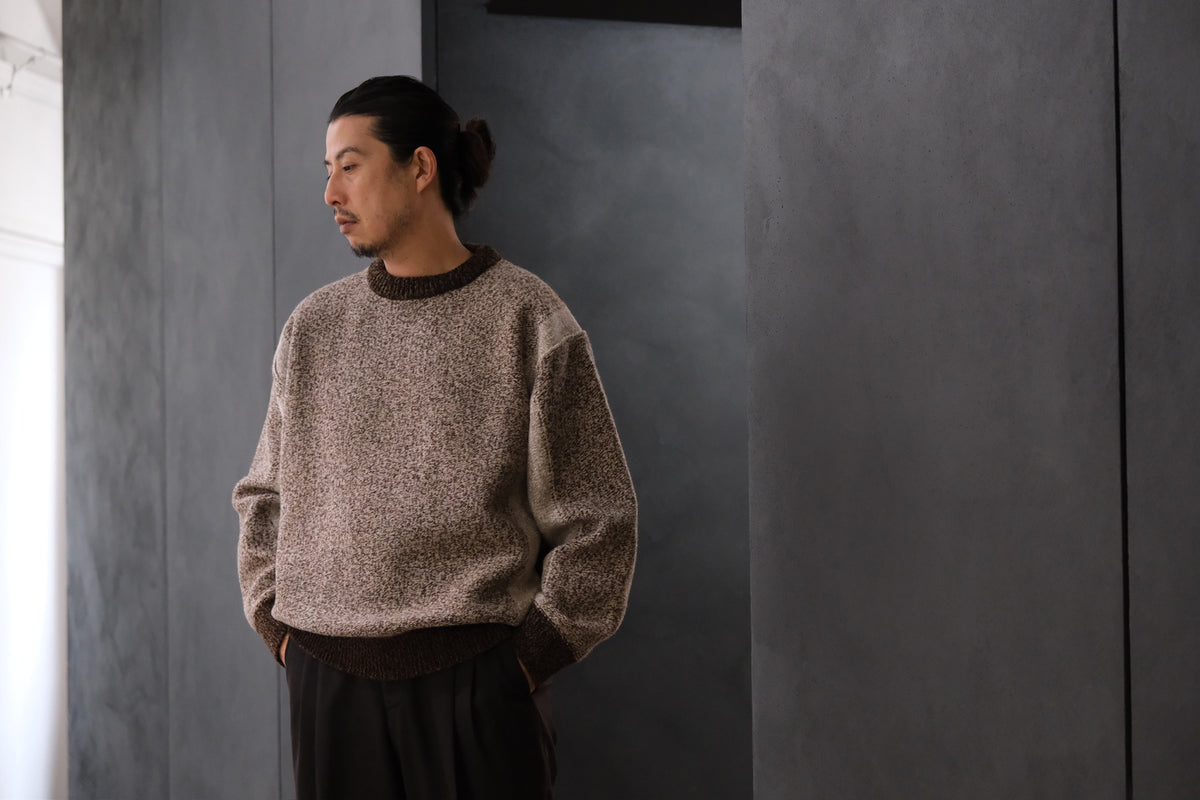 SLOPE SLOW/intarsia crew neck sweater/Seven colors NZ wool