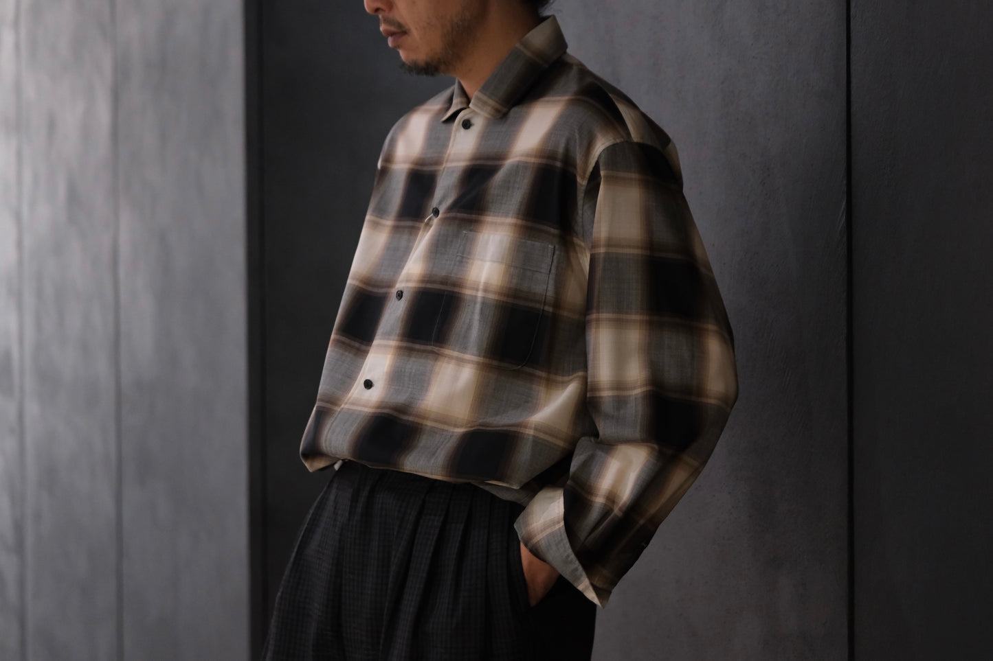 nonnotte/Calm Oversized Open Collar Shirt/Eau de Chemise/W N Ombre Check