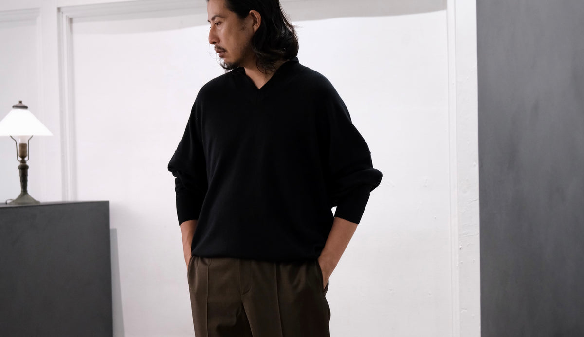 nonnotte/Draping Shawl Collar V Pullover/Pure Cashmere Knit