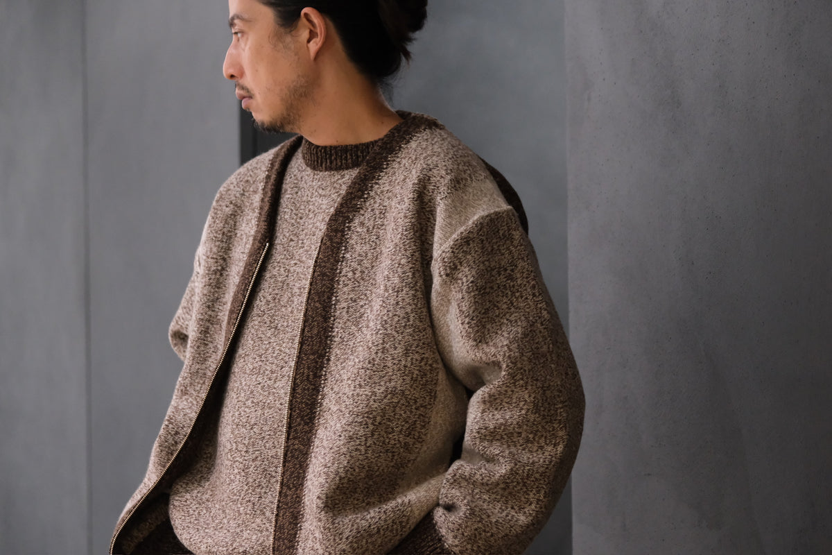 SLOPE SLOW/intarsia zip cardigan/Seven colors NZ wool