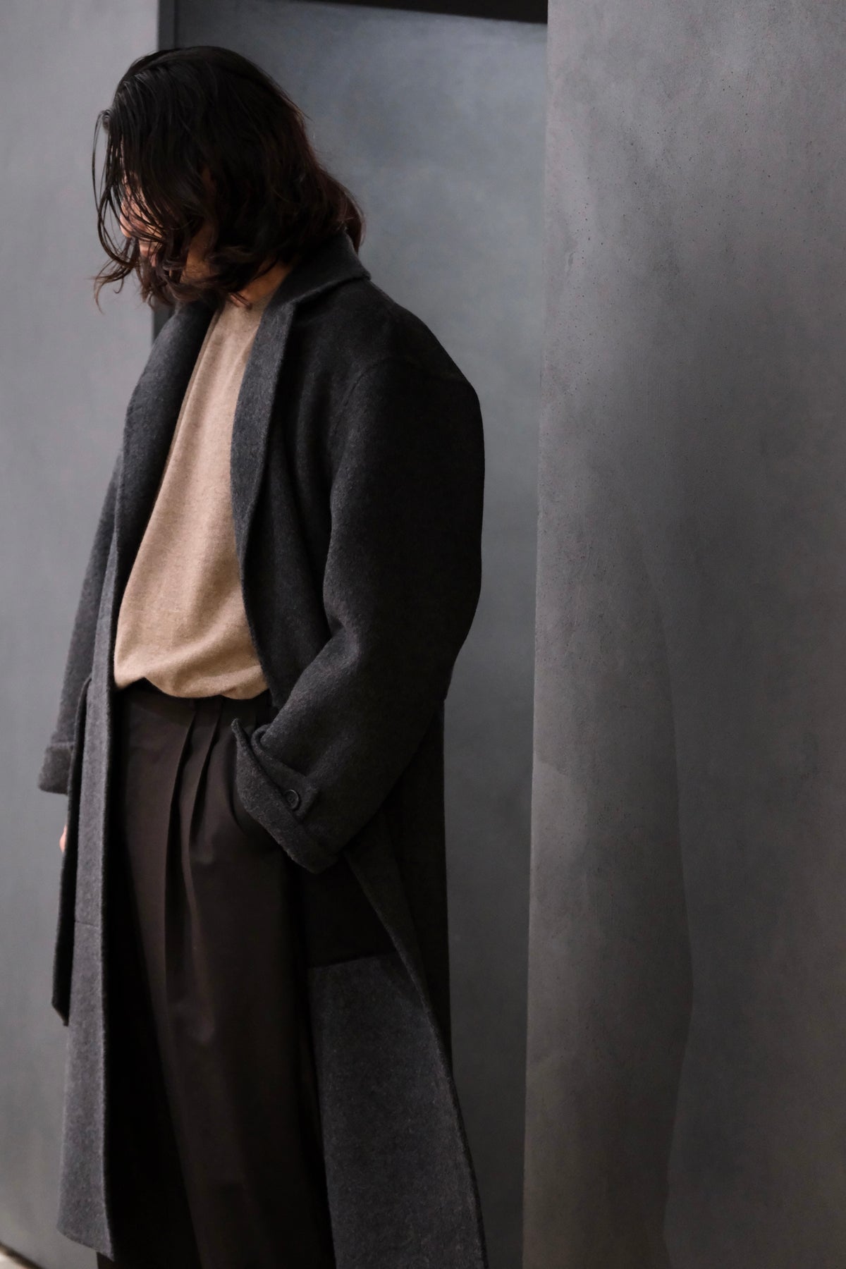 POSTELEGANT/ WOOL REVER  COAT　/ CHARCOAL GREY
