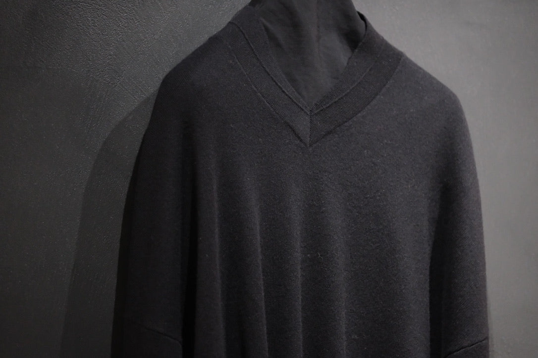 nonnotte/Draping Shawl Collar V Pullover/Pure Cashmere Knit