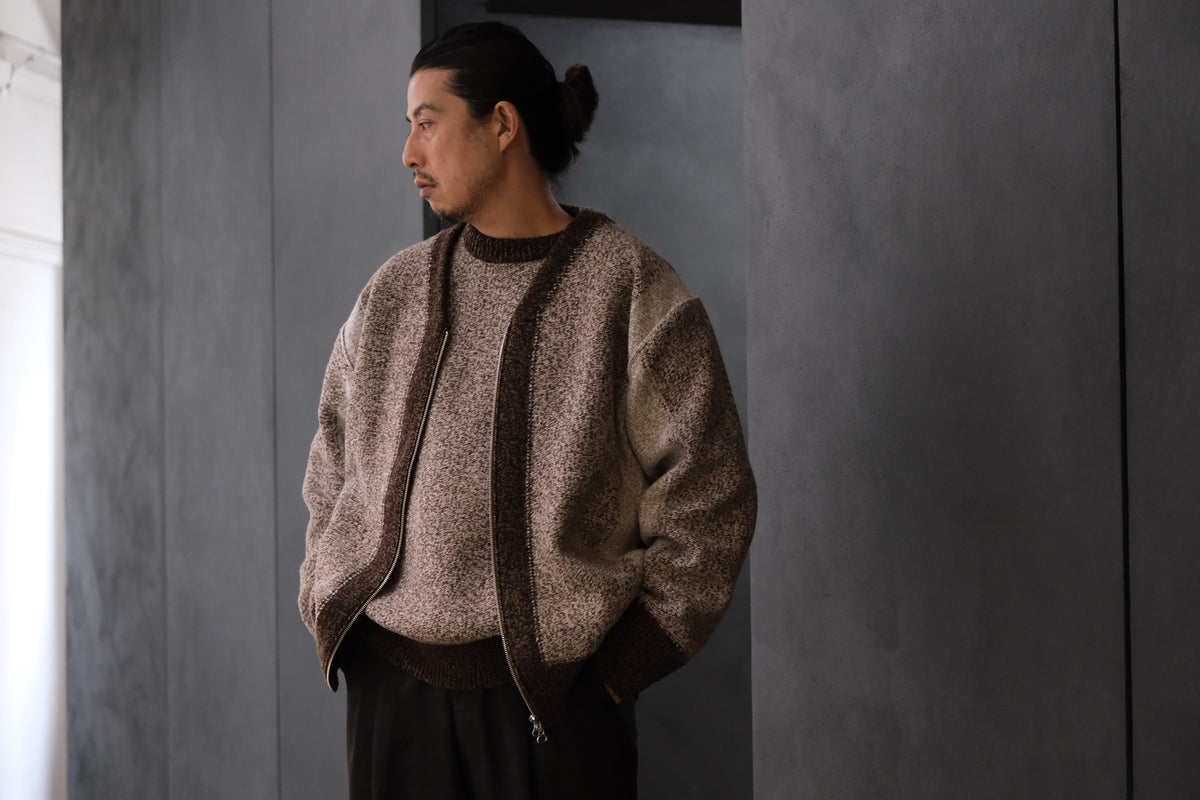 SLOPE SLOW/intarsia zip cardigan/Seven colors NZ wool