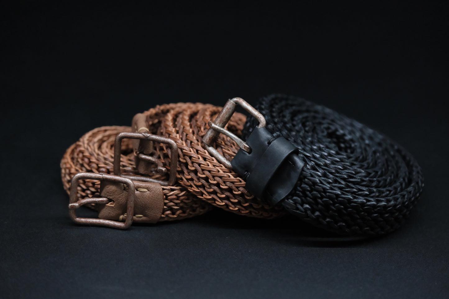 Womb Leather / Hand Knitted Leather Belt / Black
