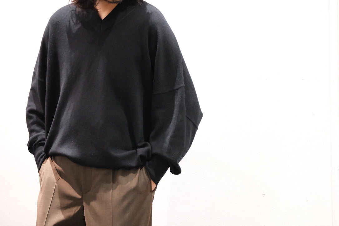 nonnotte/Draping Shawl Collar V Pullover/Pure Cashmere Knit