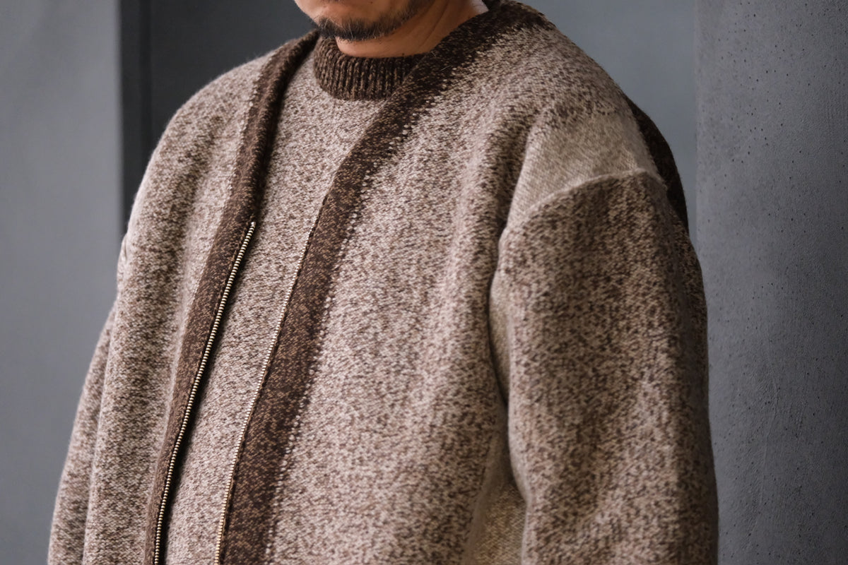 SLOPE SLOW/intarsia zip cardigan/Seven colors NZ wool