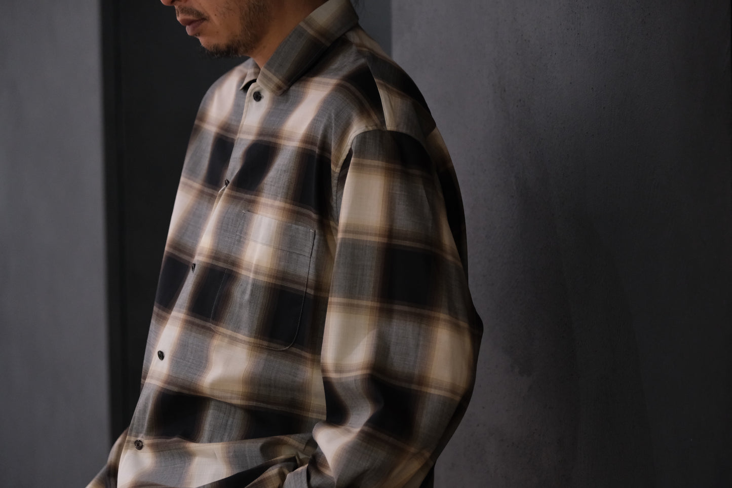 nonnotte/Calm Oversized Open Collar Shirt/Eau de Chemise/W N Ombre Check