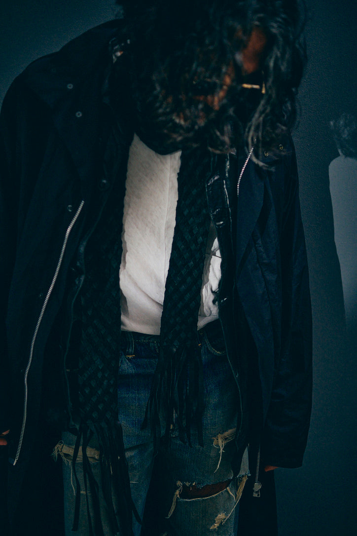 GOOD KARMA DEVELOPMENT /  Leather Stole"CASTRO" / BLACK