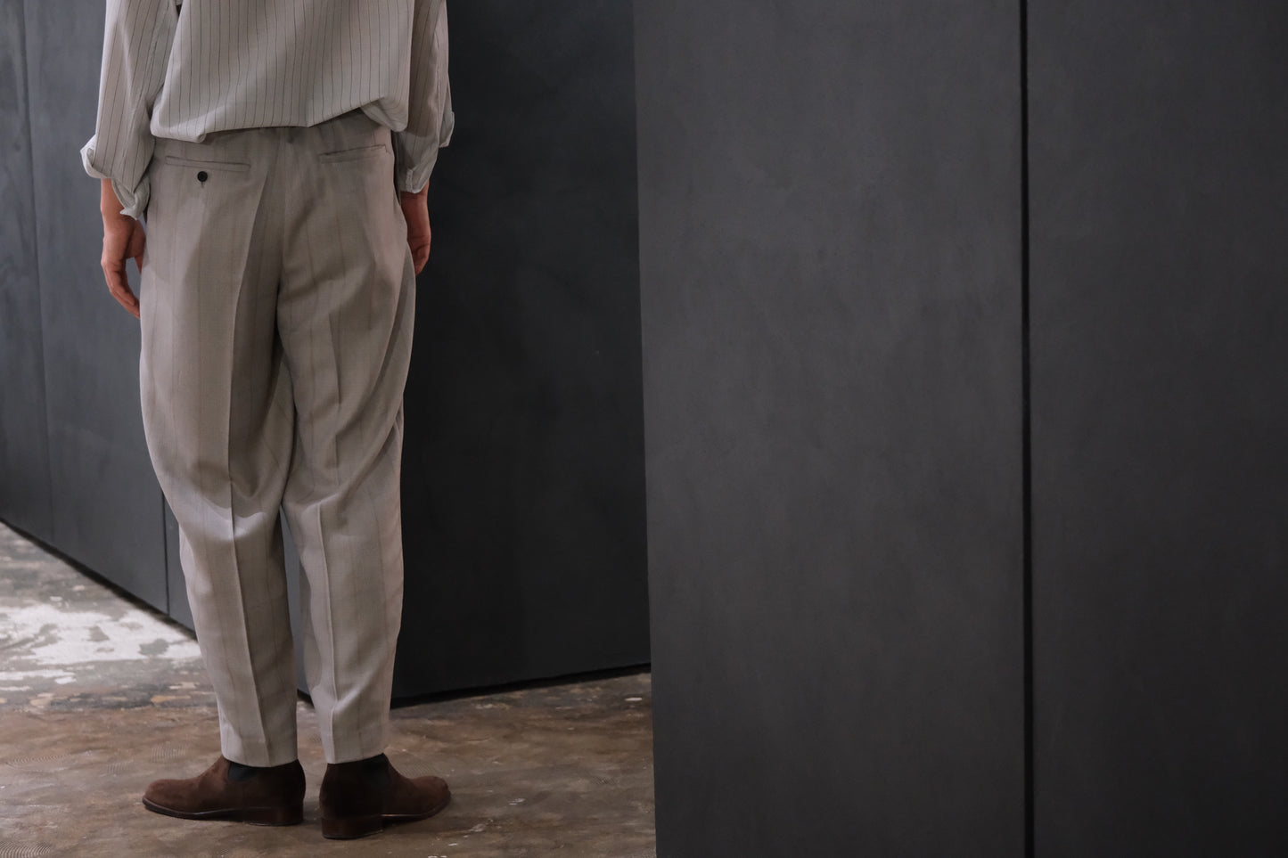 nonnotte / 2-Tuck Wide Tapered Trousers /  Wool/Silk Ghost Plaid