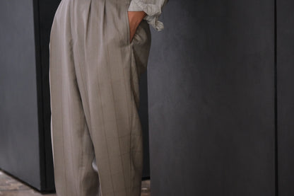 nonnotte / 2-Tuck Wide Tapered Trousers /  Wool/Silk Ghost Plaid