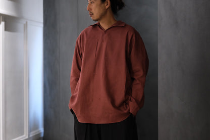 POSTELEGANT/ Linen Gathered Pull-Over Shirt/Dark Red