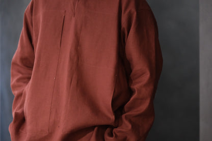 POSTELEGANT/ Linen Gathered Pull-Over Shirt/Dark Red