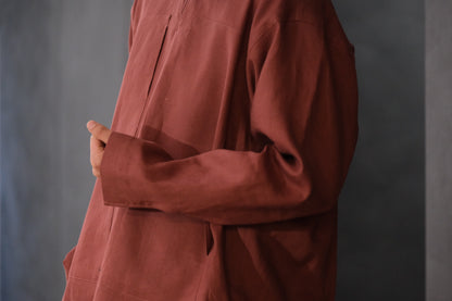 POSTELEGANT/ Linen Gathered Pull-Over Shirt/Dark Red
