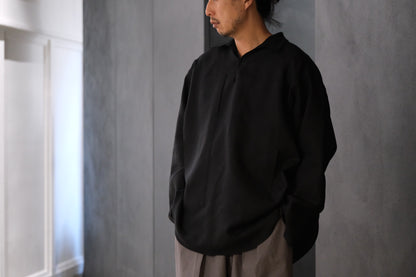 POSTELEGANT/ Linen Gathered Pull-Over Shirt/Black