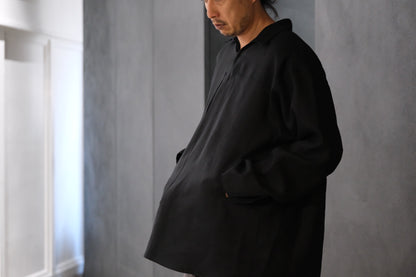 POSTELEGANT/ Linen Gathered Pull-Over Shirt/Black