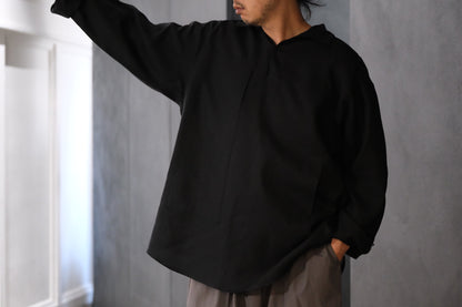 POSTELEGANT/ Linen Gathered Pull-Over Shirt/Black