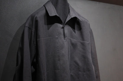 POSTELEGANT/ Linen Gathered Pull-Over Shirt/Black