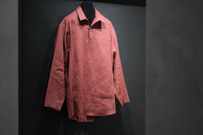 POSTELEGANT/ Linen Gathered Pull-Over Shirt/Dark Red