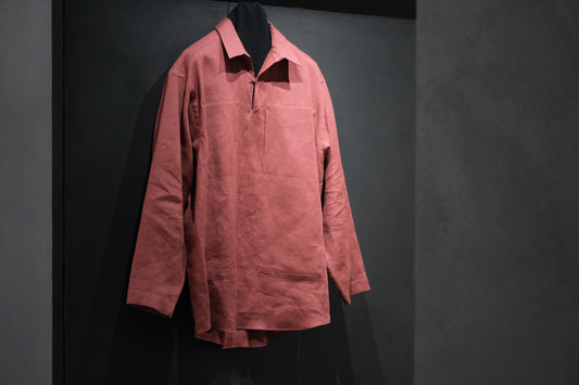 POSTELEGANT/ Linen Gathered Pull-Over Shirt/Dark Red