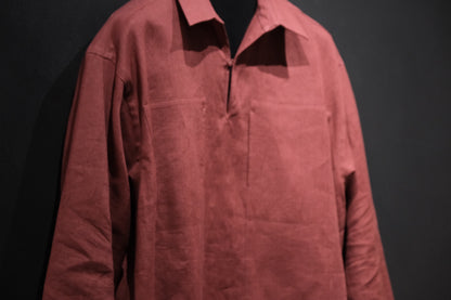 POSTELEGANT/ Linen Gathered Pull-Over Shirt/Dark Red