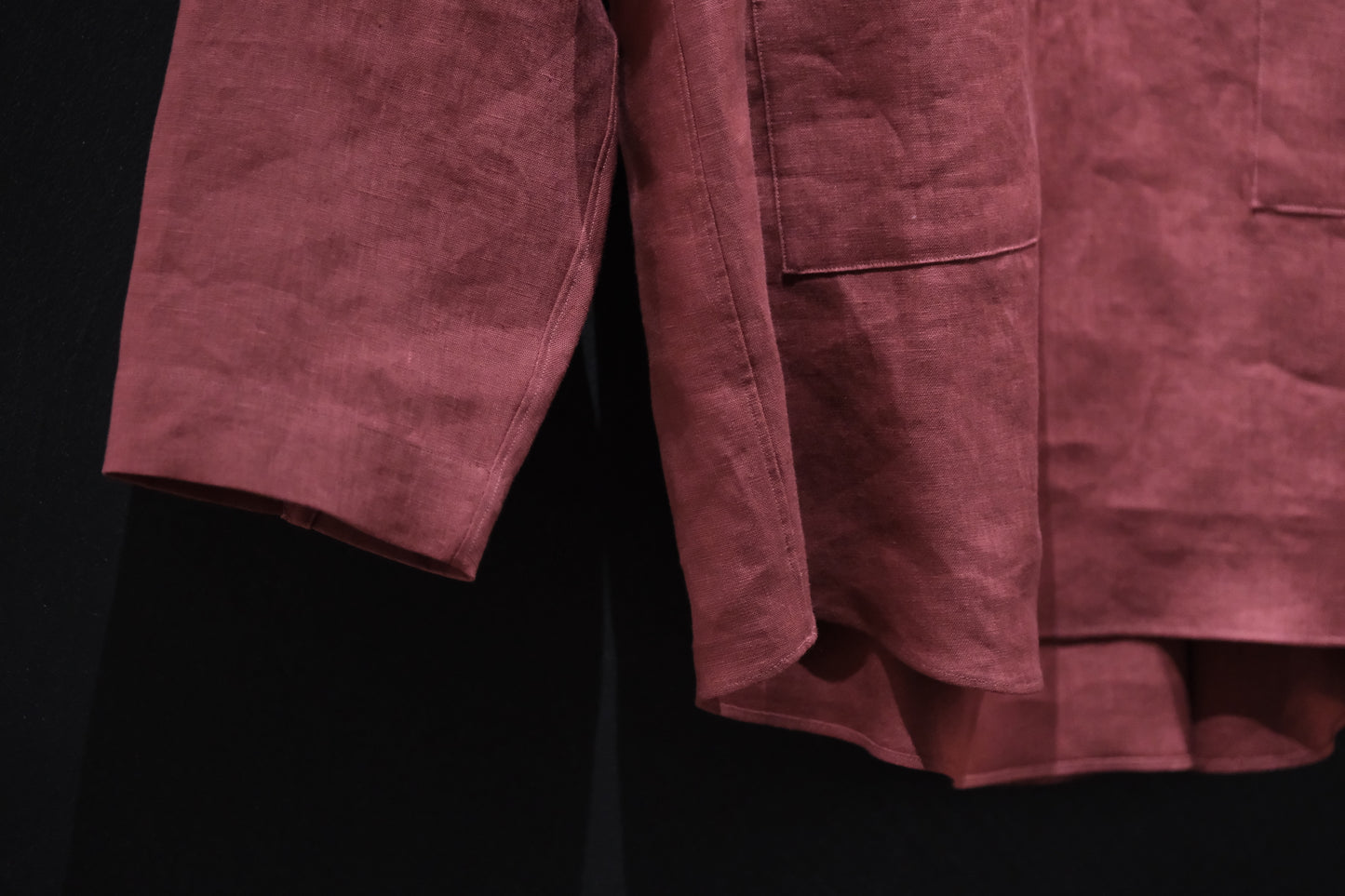 POSTELEGANT/ Linen Gathered Pull-Over Shirt/Dark Red