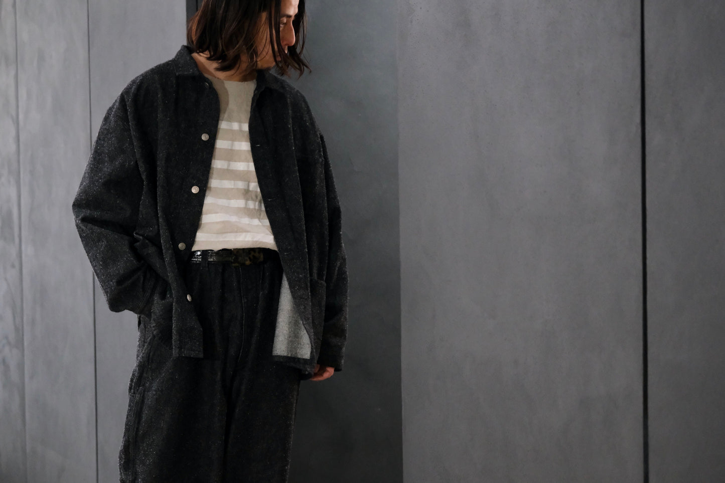 SANMONT　/  26s_SWA0105  Cotton Silk Work Jacket  / Black Indigo