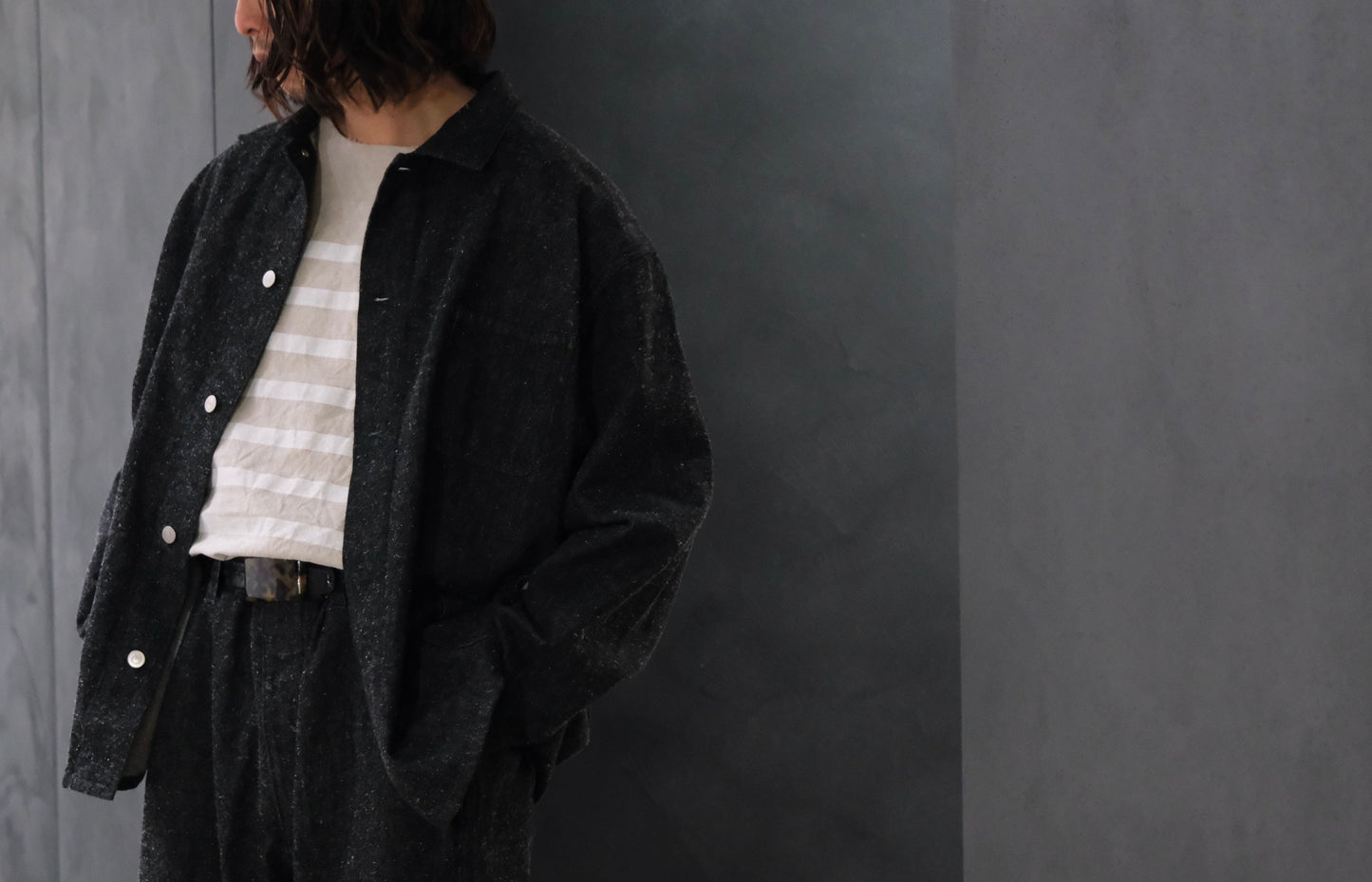 SANMONT　/  26s_SWA0105  Cotton Silk Work Jacket  / Black Indigo