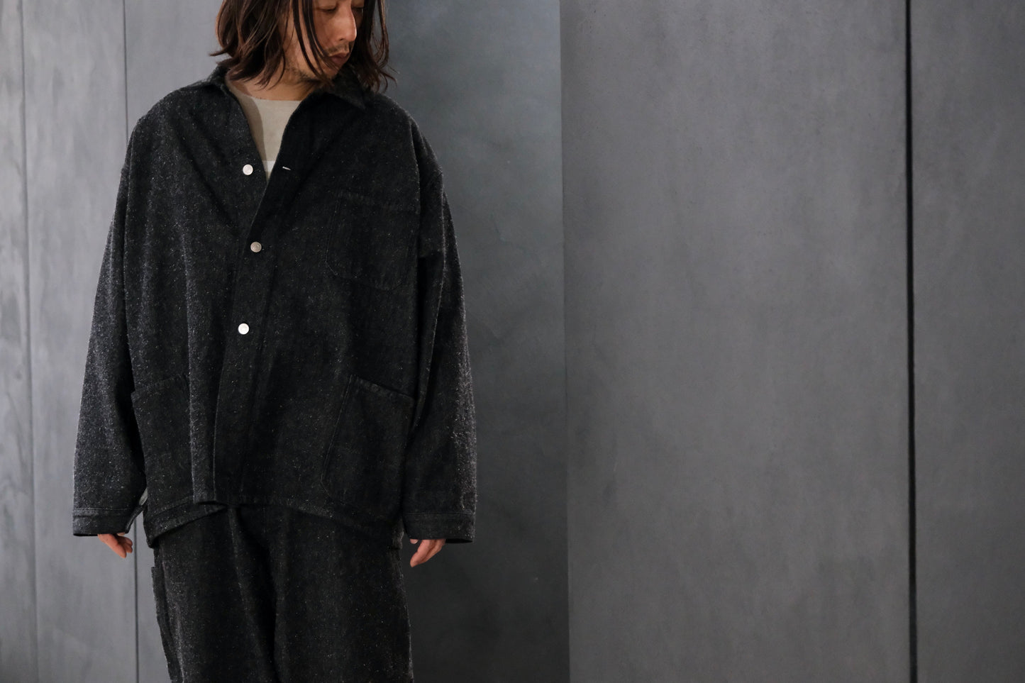 SANMONT　/  26s_SWA0105  Cotton Silk Work Jacket  / Black Indigo