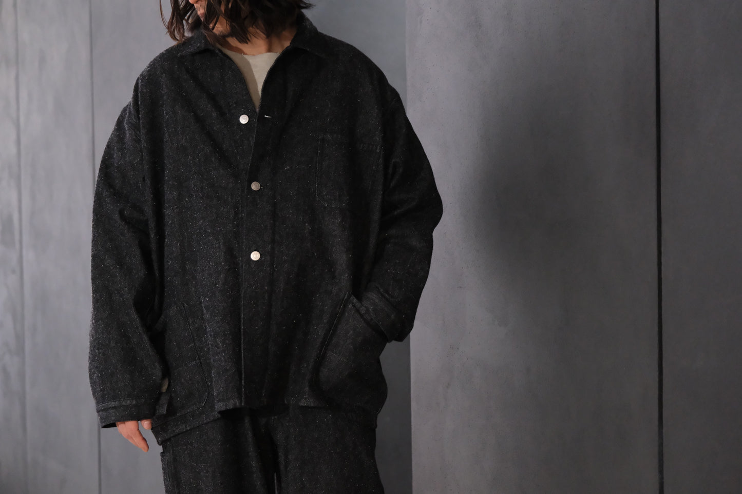 SANMONT　/  26s_SWA0105  Cotton Silk Work Jacket  / Black Indigo