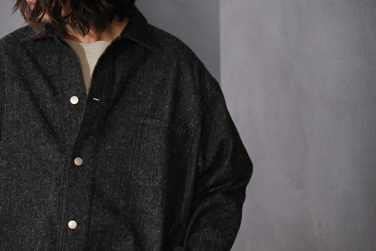 SANMONT　/  26s_SWA0105  Cotton Silk Work Jacket  / Black Indigo