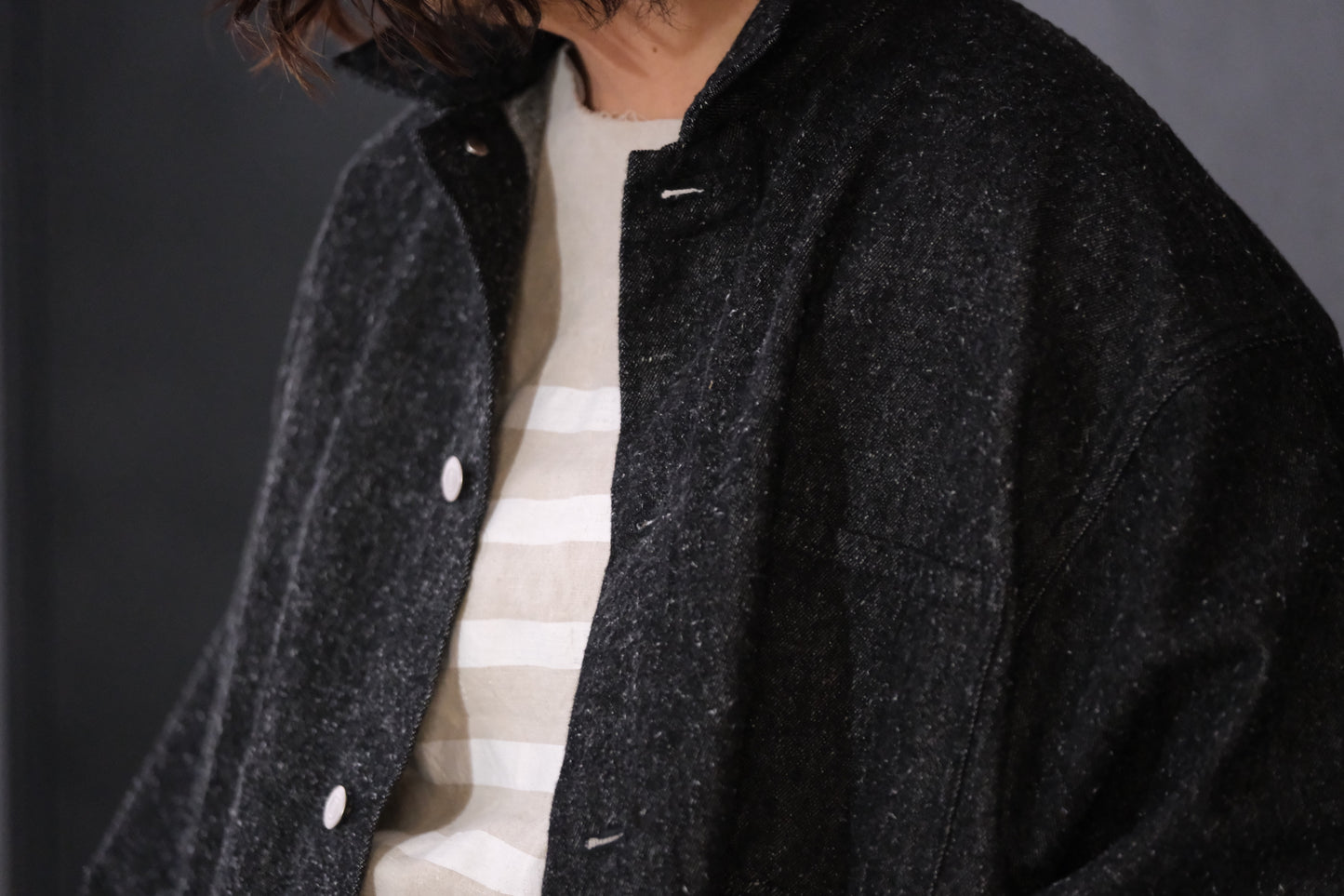 SANMONT　/  26s_SWA0105  Cotton Silk Work Jacket  / Black Indigo