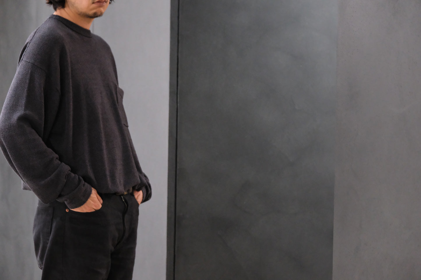 SANMONT　/  26s_SKA0103  Silk Knit Long Sleeve /  Chacoal