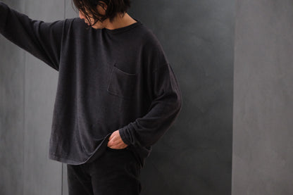 SANMONT　/  26s_SKA0103  Silk Knit Long Sleeve /  Chacoal