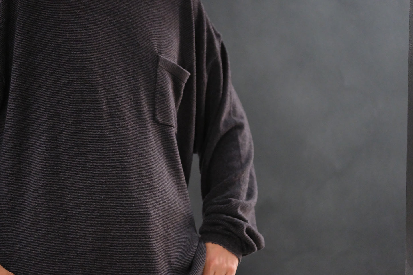 SANMONT　/  26s_SKA0103  Silk Knit Long Sleeve /  Chacoal