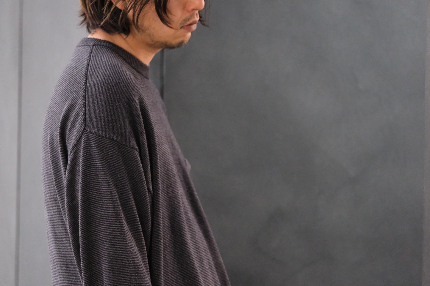 SANMONT　/  26s_SKA0103  Silk Knit Long Sleeve /  Chacoal