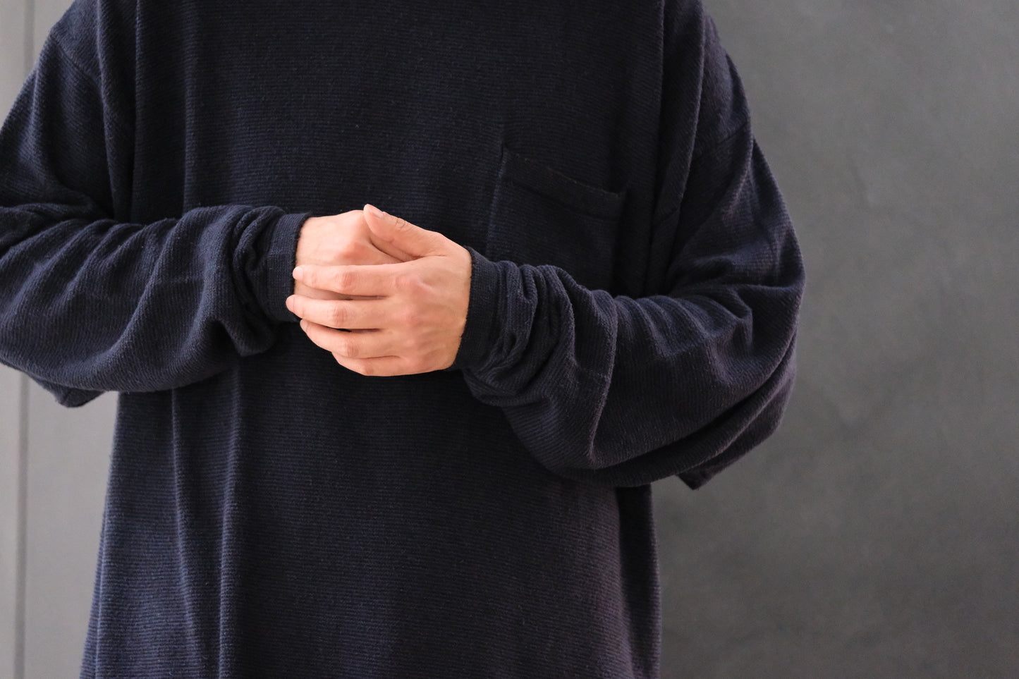 SANMONT　/  26s_SKA0103  Silk Knit Long Sleeve /  Navy