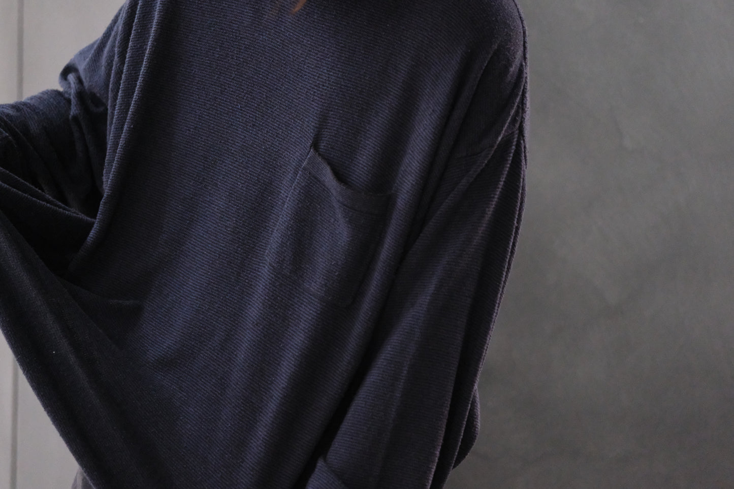 SANMONT　/  26s_SKA0103  Silk Knit Long Sleeve /  Navy