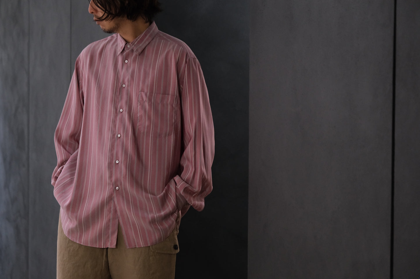 HEUGN/SHIRT137/ALF SILK Wine stripe