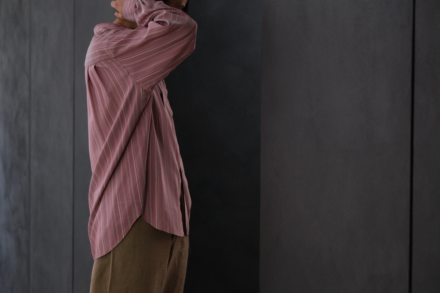 HEUGN/SHIRT137/ALF SILK Wine stripe