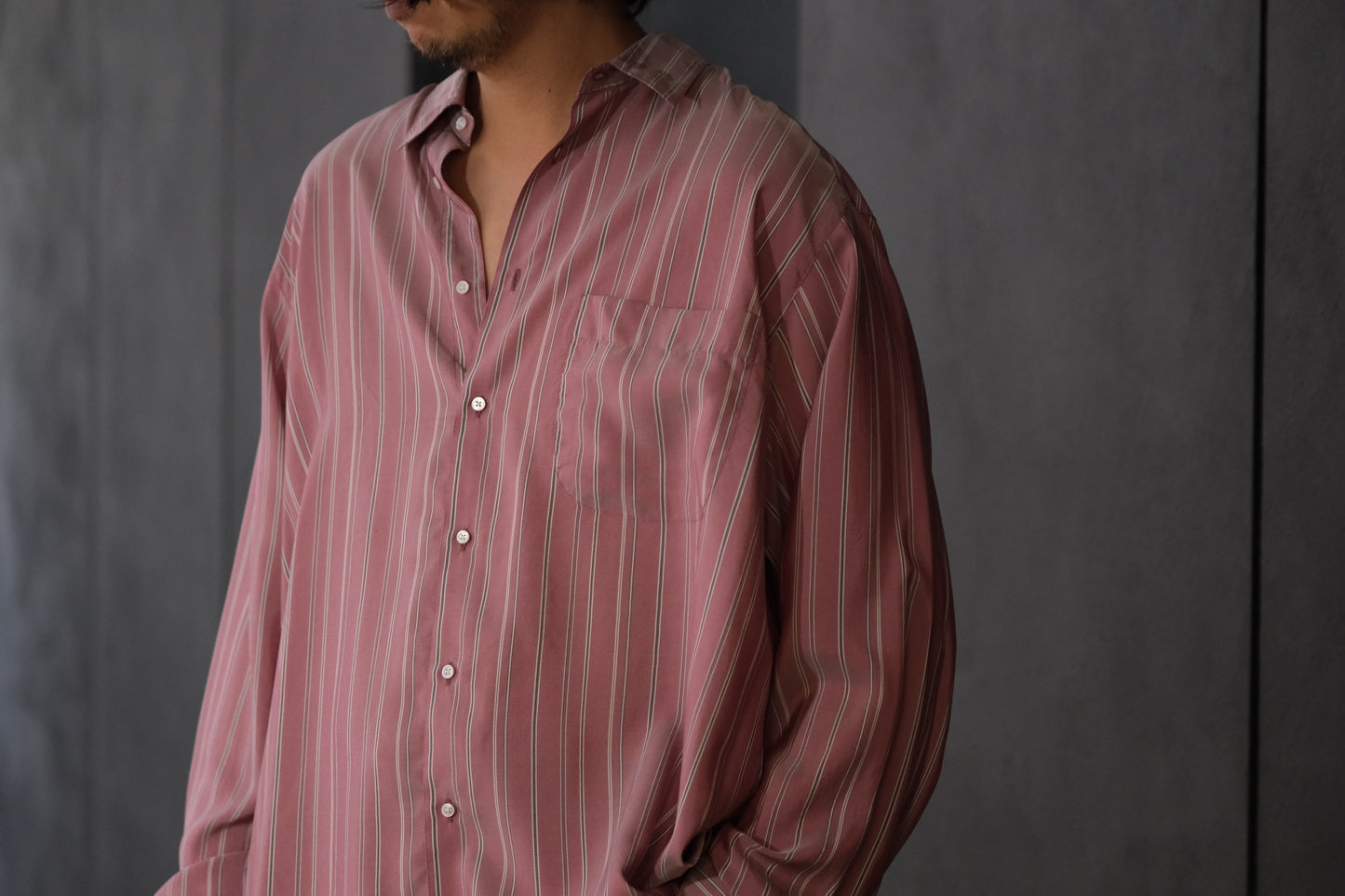 HEUGN/SHIRT137/ALF SILK Wine stripe
