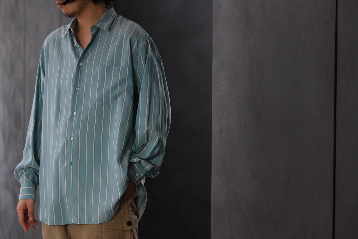 HEUGN/SHIRT138/ALF SILK Green stripe