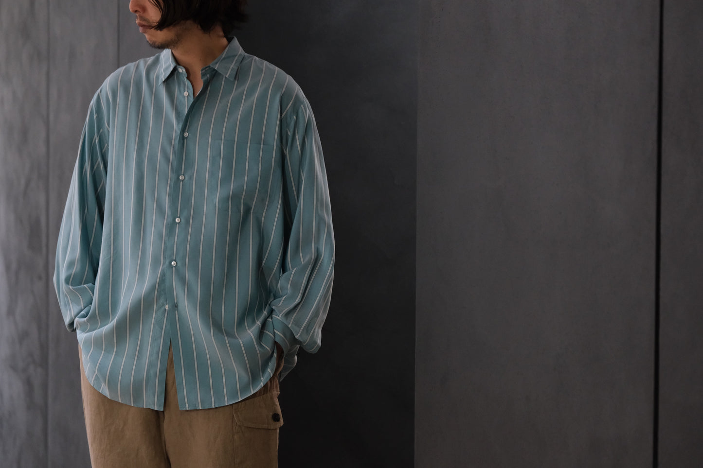 HEUGN/SHIRT138/ALF SILK Green stripe