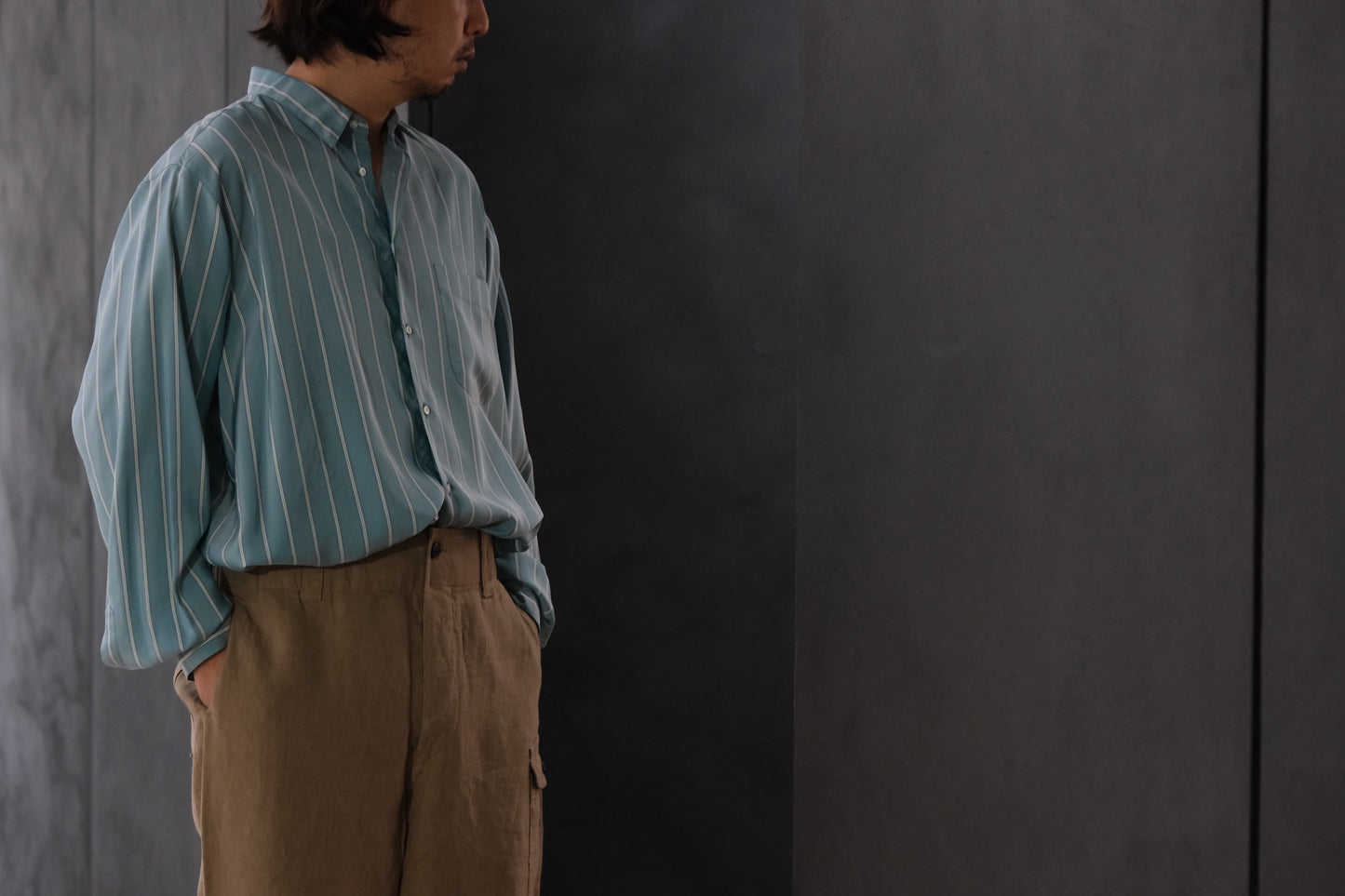 HEUGN/SHIRT138/ALF SILK Green stripe